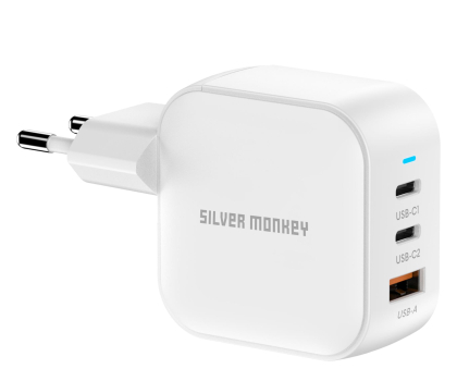 Ładowarka do smartfonów Silver Monkey Ładowarka GaN Smart Trio 70W PD Biała